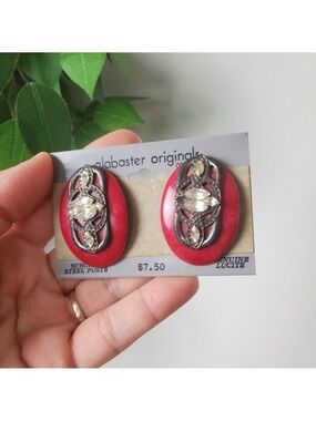 Vintage Alabaster Originals Red Lucite Earrings Surgical Steel